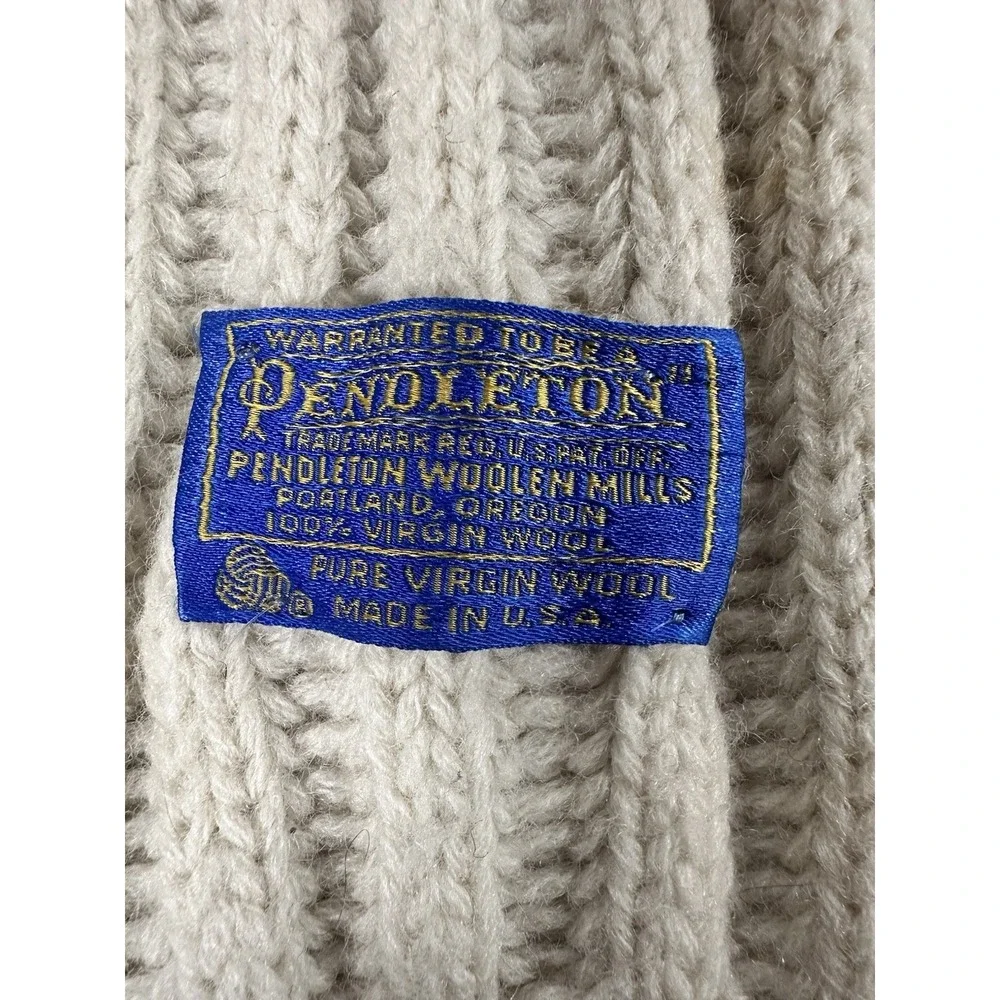 Vintage Pendleton Scarf 100% Virgin Wool Rib Knit Cream Fringe Made USA